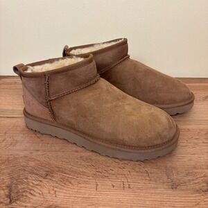 UGG Classic Ultra Mini Ankle Boot Chestnut Tan Women Size 10 Suede Warm Comfort